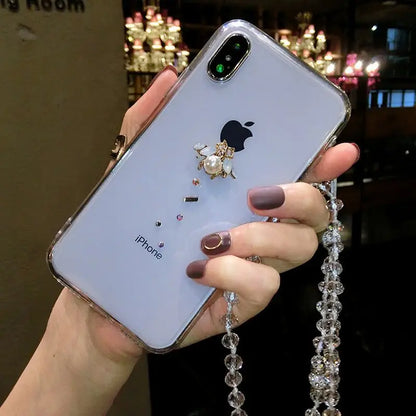 Embellished Neck Strap Transparent Phone Case - iPhone 12 