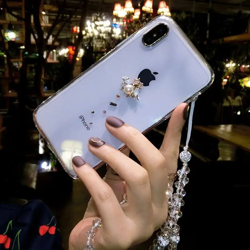 Embellished Neck Strap Transparent Phone Case - iPhone 12 