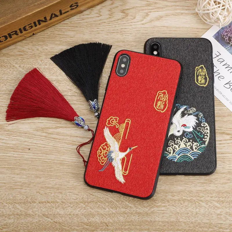 Embroidered Mobile Case - iPhone 6 / iPhone 6s / iPhone 6 Plus / iPhone 6s Plus / iPhone 7 / iPhone 7 Plus / iPhone 8 / iPhone 8 Plus / iPhone X / iPhone XS / iPhone XS Max / iPhone XR-3