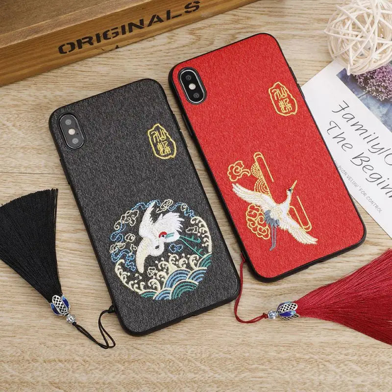 Embroidered Mobile Case - iPhone 6 / iPhone 6s / iPhone 6 Plus / iPhone 6s Plus / iPhone 7 / iPhone 7 Plus / iPhone 8 / iPhone 8 Plus / iPhone X / iPhone XS / iPhone XS Max / iPhone XR-1