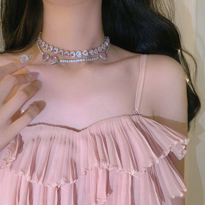 Pink Heart Diamond Necklace MK Kawaii Store