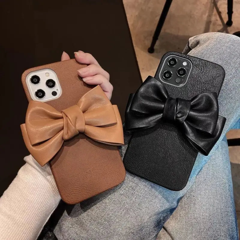 Faux Leather Bow Phone Case - iPhone 13 Pro Max / 13 Pro / 13 / 12 Pro Max / 12 Pro / 12 / 11 Pro Max / 11 Pro / 11 / XS Max / XR / XS / X / 8 Plus / 7 Plus / 8 / 7 / SE 2-24