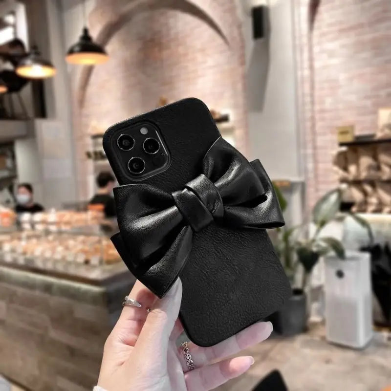 Faux Leather Bow Phone Case - iPhone 13 Pro Max / 13 Pro / 13 / 12 Pro Max / 12 Pro / 12 / 11 Pro Max / 11 Pro / 11 / XS Max / XR / XS / X / 8 Plus / 7 Plus / 8 / 7 / SE 2-2