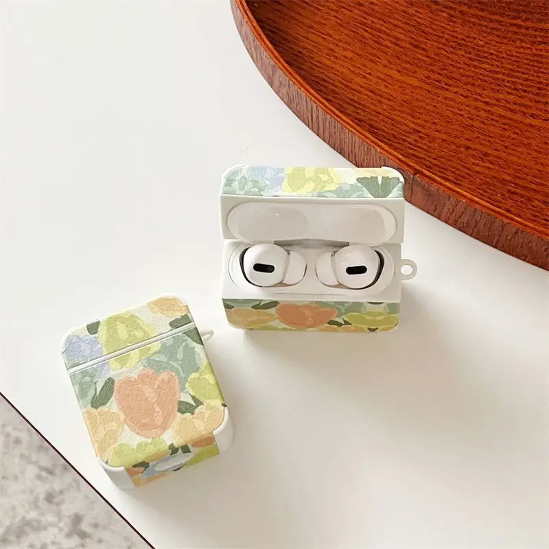 Faux Leather Flower Print AirPods / AirPods Pro Earphone 