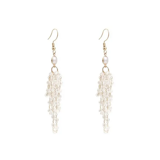 Faux Pearl Alloy Fringed Earring Wd48 - Gold / One Size - 