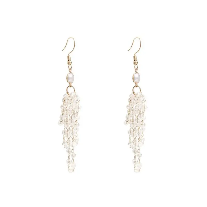 Faux Pearl Alloy Fringed Earring Wd48 - Gold / One Size - 