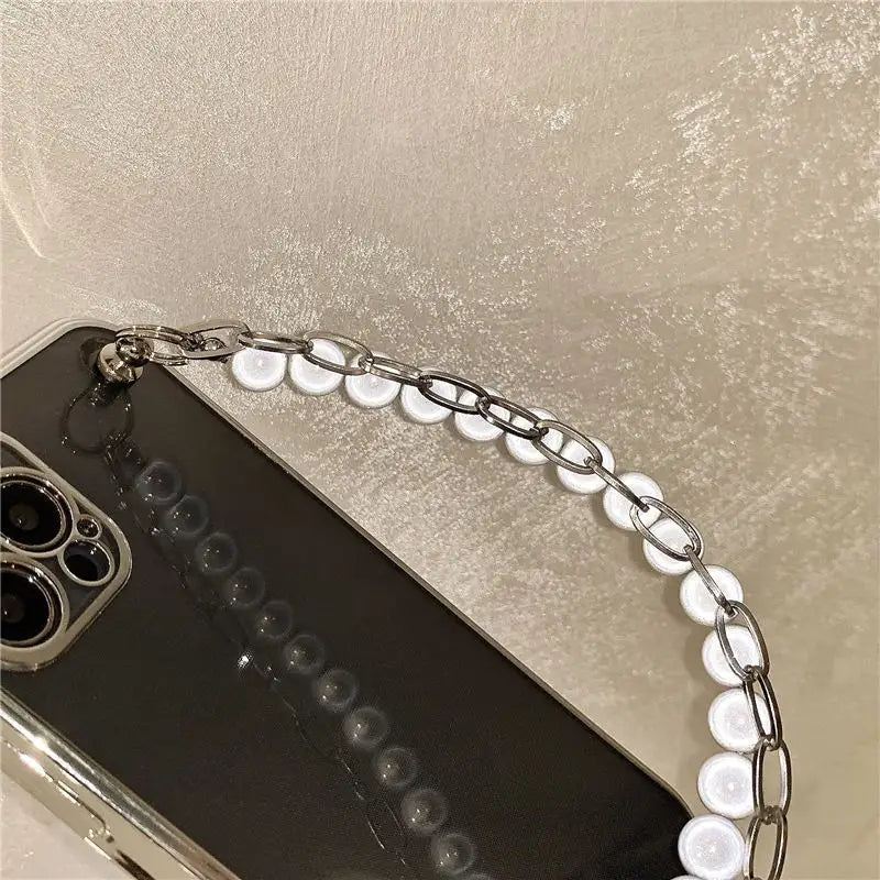 Faux Pearl Chain Transparent Phone Case - iPhone 13 Pro Max 