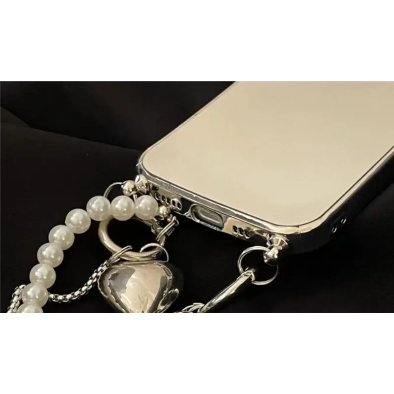 Faux Pearl Crossbody Chain Mirrored Phone Case - iPhone 13 