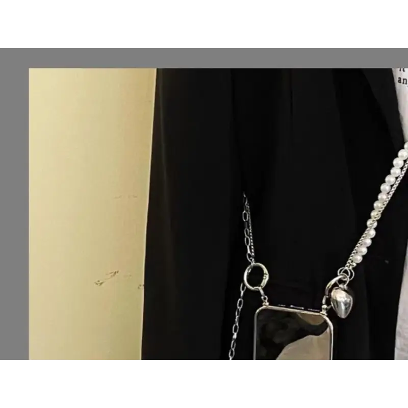 Faux Pearl Crossbody Chain Mirrored Phone Case - iPhone 13 
