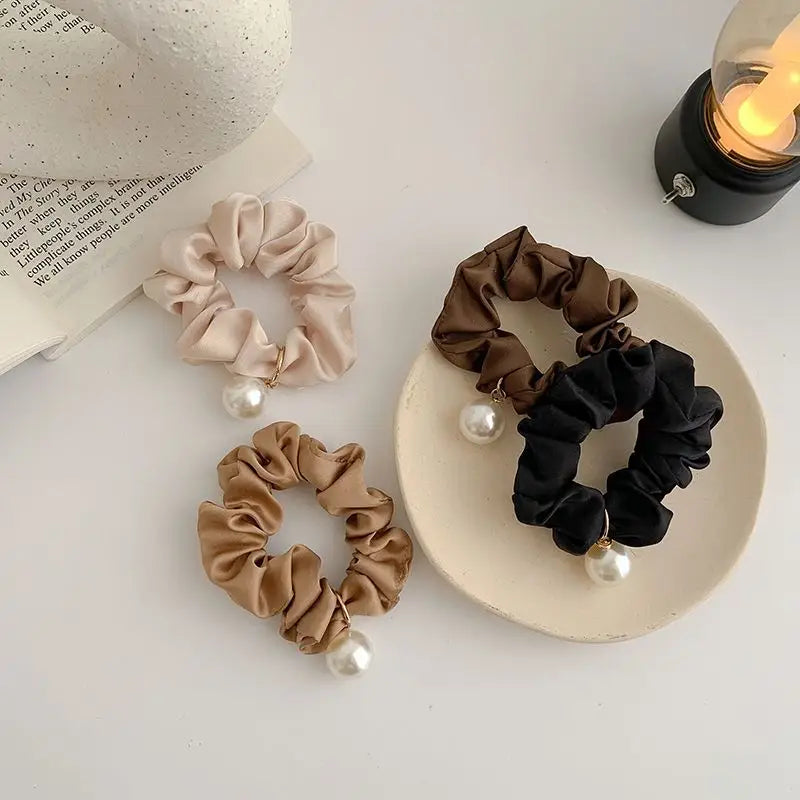 Faux Pearl Fabric Scrunchie HA97 - Hair Fashion Accessories