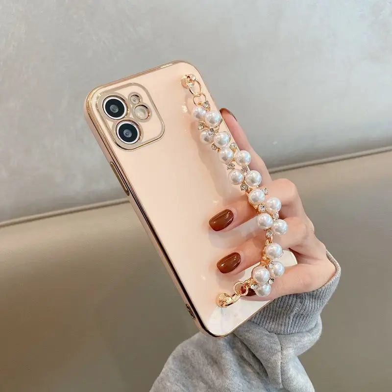 Faux Pearl Hand Chain Phone Case - iPhone 12 Pro Max / 12 