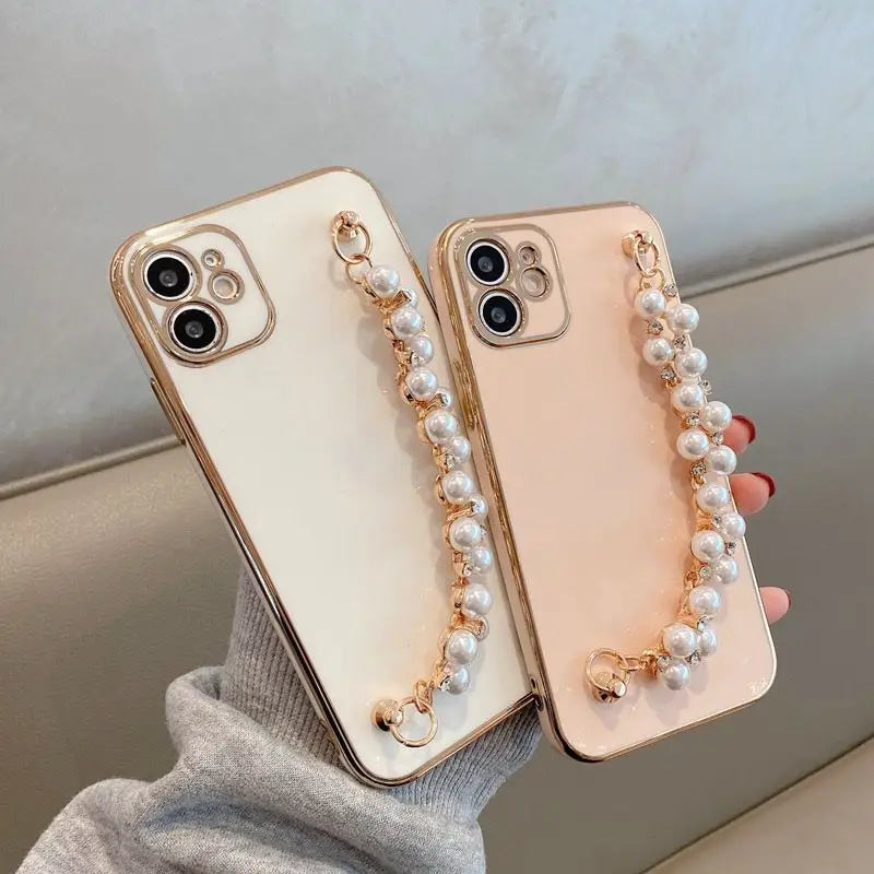 Faux Pearl Hand Chain Phone Case - iPhone 12 Pro Max / 12 