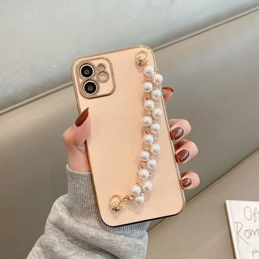 Faux Pearl Hand Chain Phone Case - iPhone 12 Pro Max / 12 