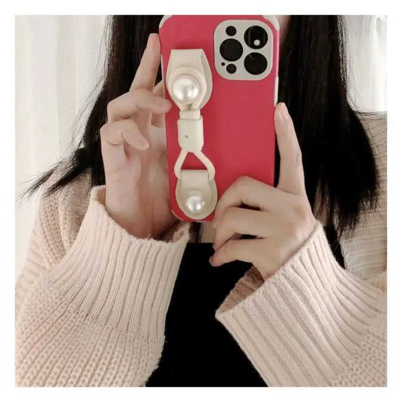 Faux Pearl Hand Strap Phone Case - Samsung-10