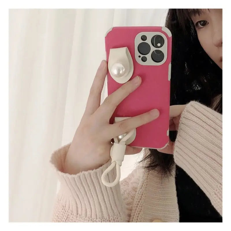 Faux Pearl Hand Strap Phone Case - Samsung-9