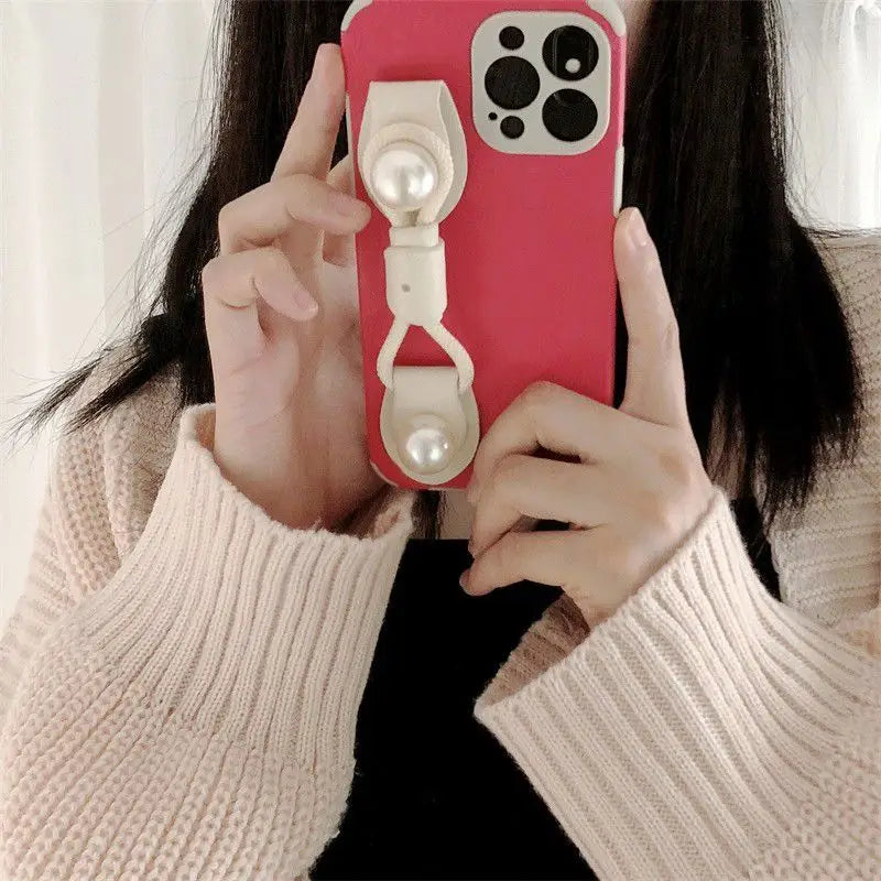 Faux Pearl Hand Strap Phone Case - Samsung-4