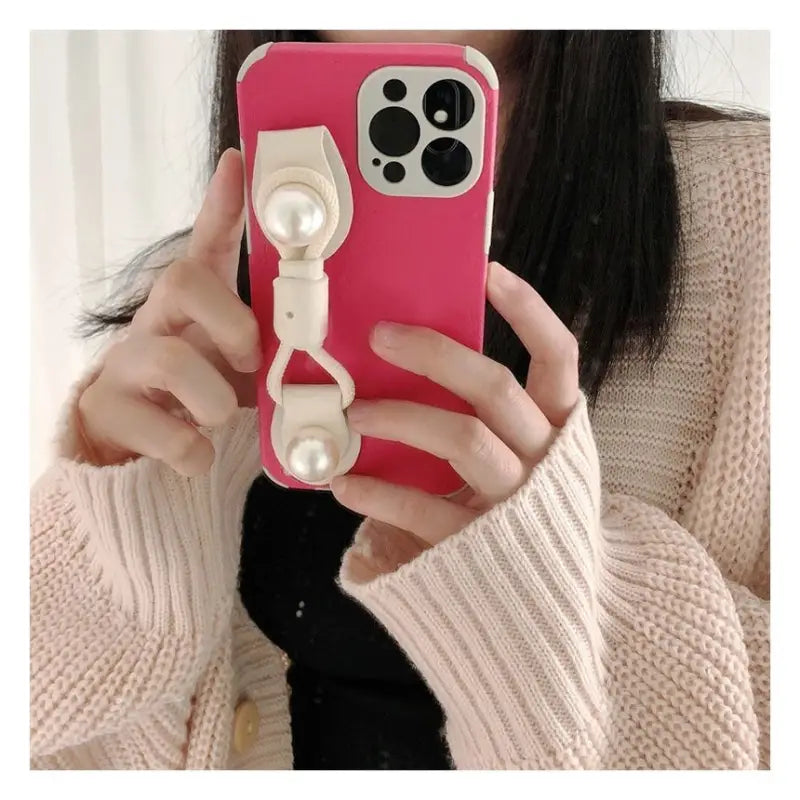 Faux Pearl Hand Strap Phone Case - Samsung-6