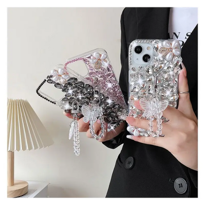 Faux Pearl Rhinestone Phone Case - iPhone 13 Pro Max / 13 