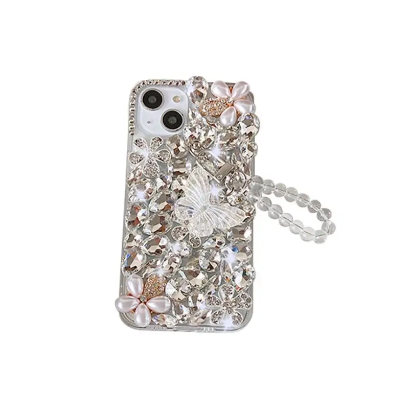 Faux Pearl Rhinestone Phone Case - iPhone 13 Pro Max / 13 