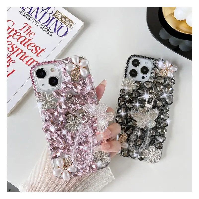 Faux Pearl Rhinestone Phone Case - iPhone 13 Pro Max / 13 