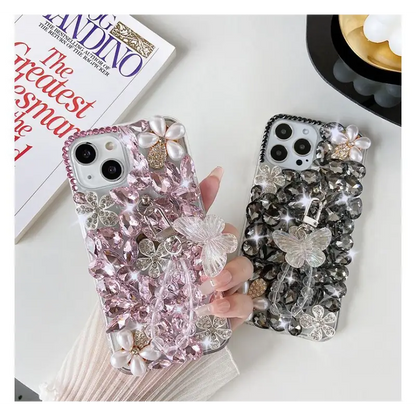 Faux Pearl Rhinestone Phone Case - iPhone 13 Pro Max / 13 