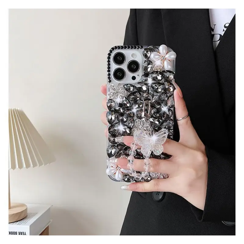 Faux Pearl Rhinestone Phone Case - iPhone 13 Pro Max / 13 