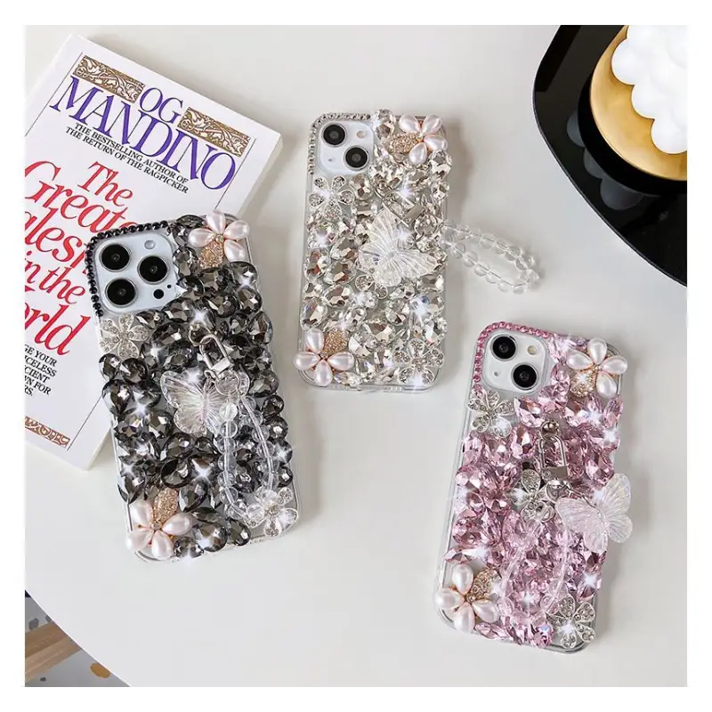 Faux Pearl Rhinestone Phone Case - iPhone 13 Pro Max / 13 