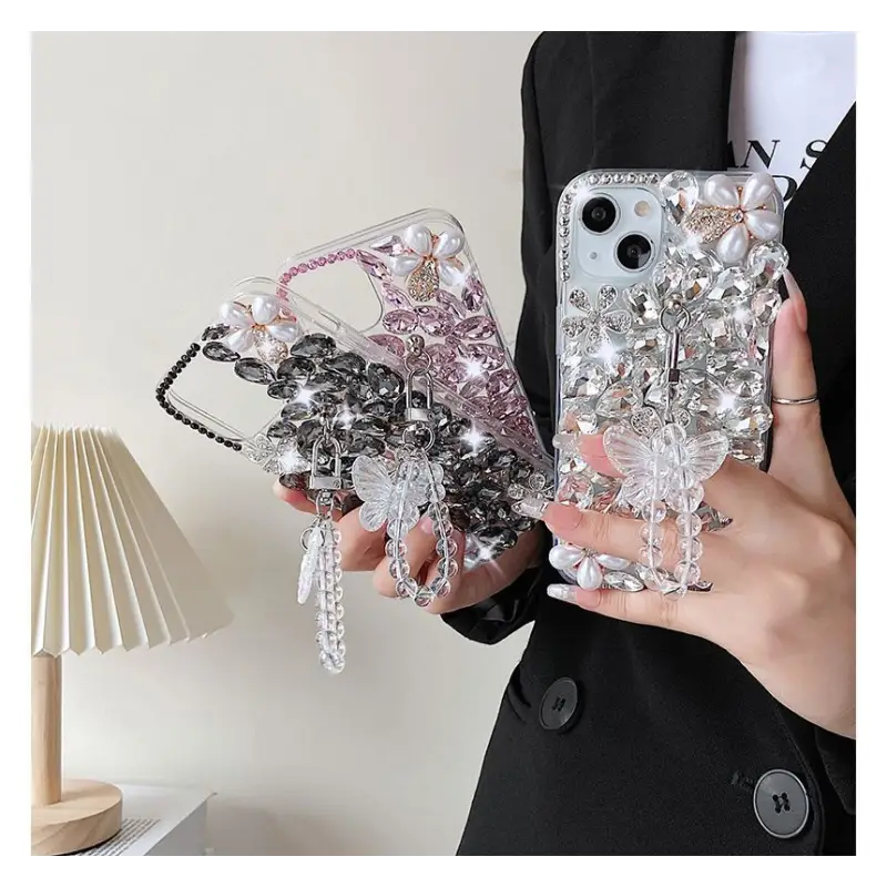 Faux Pearl Rhinestone Phone Case - iPhone 13 Pro Max / 13 