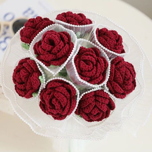 Handmade DIY Crochet Gradiented-Color Rose Bouquet - Pink Pink