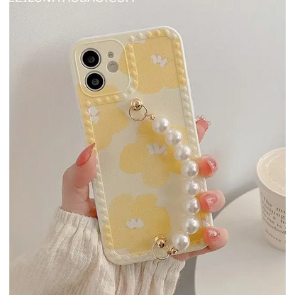 Floral Print Faux Pearl Chain Phone Case - iPhone 12 Pro Max