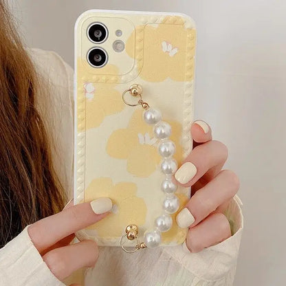 Floral Print Faux Pearl Chain Phone Case - iPhone 12 Pro Max