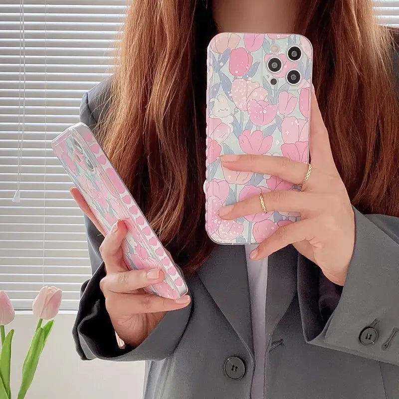 Floral Print Phone Case - iPhone 12 Pro Max / 12 Pro / 12 / 12 mini / 11 Pro Max / 11 Pro / 11 / SE / XS Max / XS / XR / X / SE 2 / 8 / 8 Plus / 7 / 7 Plus-10