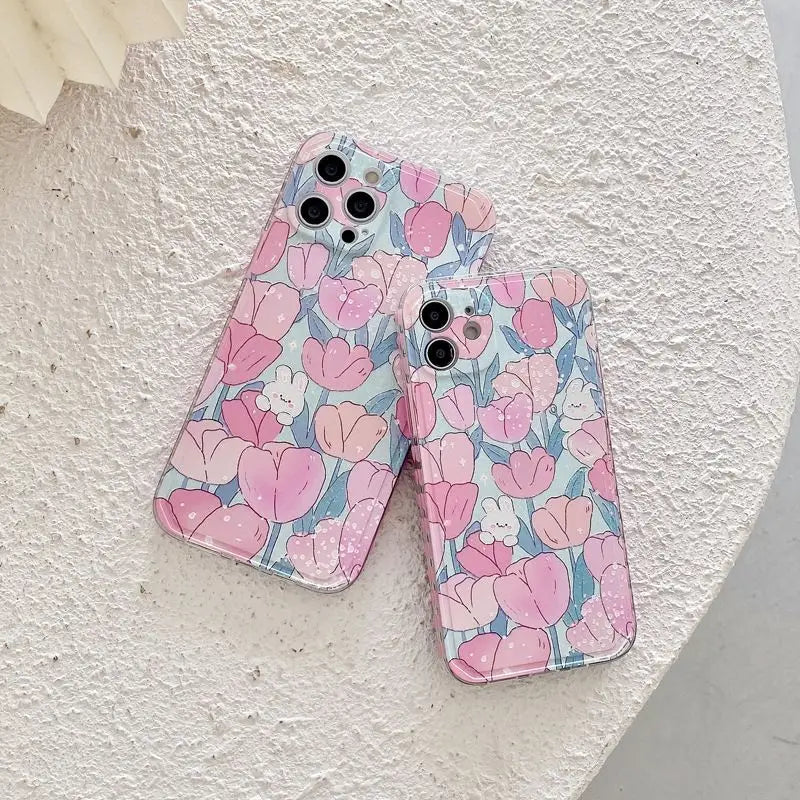 Floral Print Phone Case - iPhone 12 Pro Max / 12 Pro / 12 / 12 mini / 11 Pro Max / 11 Pro / 11 / SE / XS Max / XS / XR / X / SE 2 / 8 / 8 Plus / 7 / 7 Plus-8