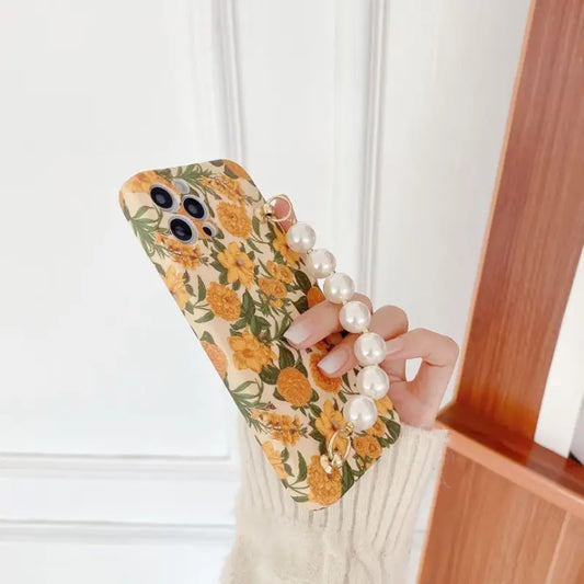 Floral Print Phone Case With Hand Chain - iPhone 7 / 7 Plus 