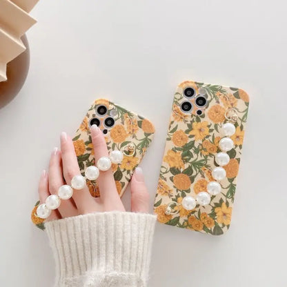 Floral Print Phone Case With Hand Chain - iPhone 7 / 7 Plus 