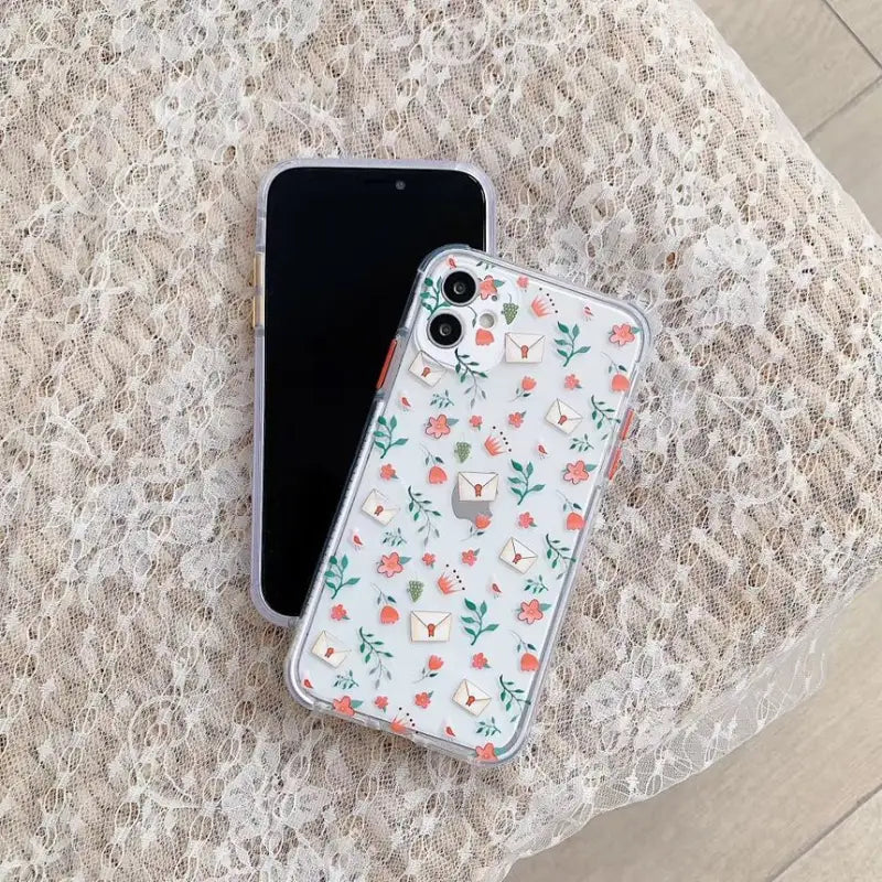 Floral Print Transparent  Phone Case - iPhone 12 Pro Max / 12 Pro / 12 / 12 Mini / 11 Pro Max / 11 Pro / 11 / XS Max / XS / XR / X / 8 Plus / 7 Plus / 8 / 7 / SE 2-6