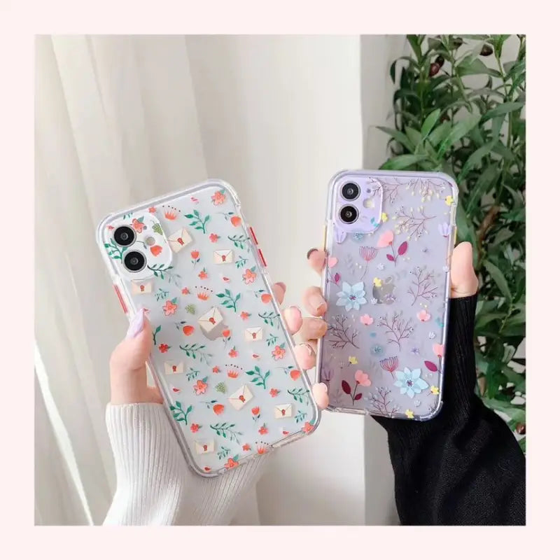 Floral Print Transparent  Phone Case - iPhone 12 Pro Max / 12 Pro / 12 / 12 Mini / 11 Pro Max / 11 Pro / 11 / XS Max / XS / XR / X / 8 Plus / 7 Plus / 8 / 7 / SE 2-2