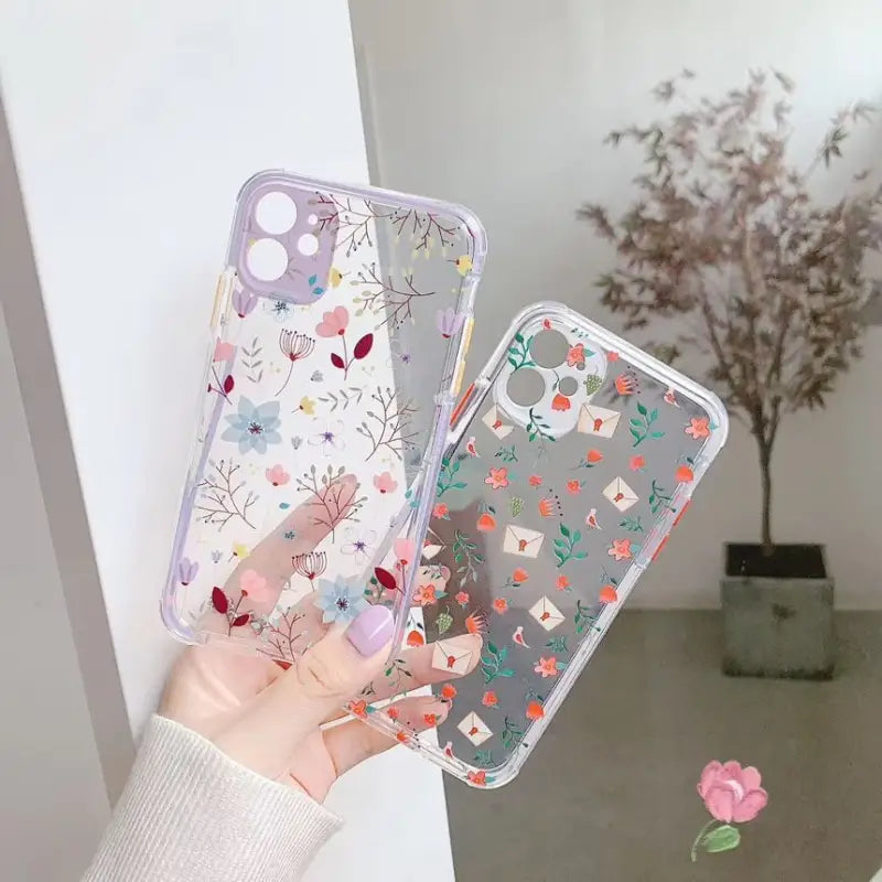 Floral Print Transparent  Phone Case - iPhone 12 Pro Max / 12 Pro / 12 / 12 Mini / 11 Pro Max / 11 Pro / 11 / XS Max / XS / XR / X / 8 Plus / 7 Plus / 8 / 7 / SE 2-3