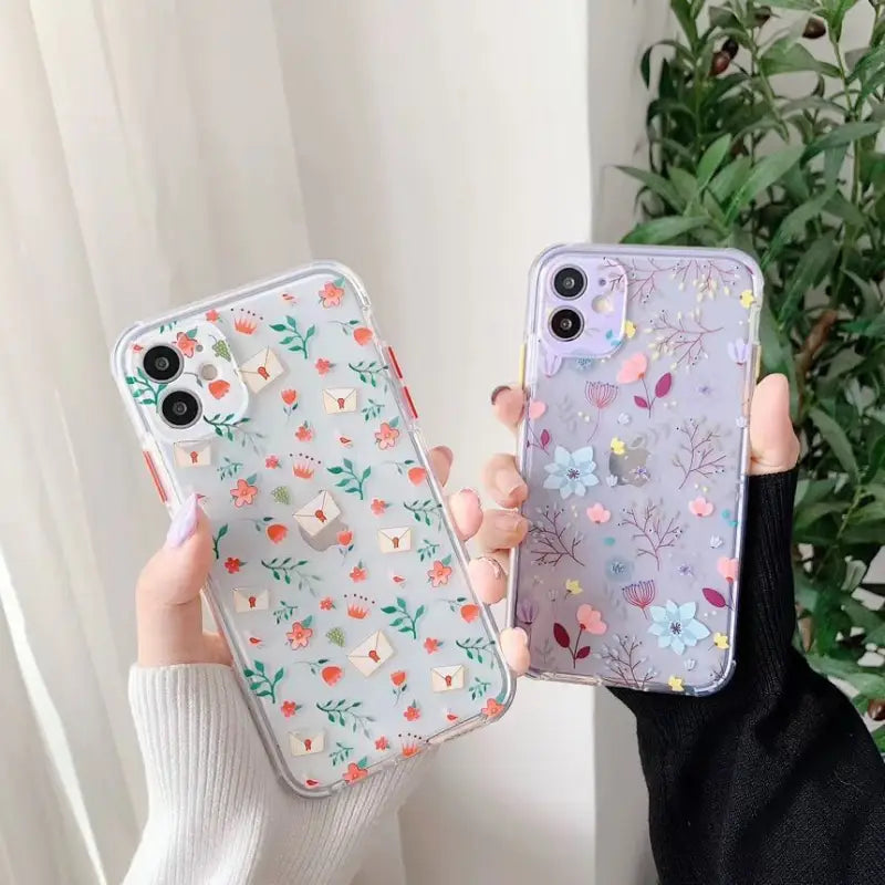 Floral Print Transparent  Phone Case - iPhone 12 Pro Max / 12 Pro / 12 / 12 Mini / 11 Pro Max / 11 Pro / 11 / XS Max / XS / XR / X / 8 Plus / 7 Plus / 8 / 7 / SE 2-8