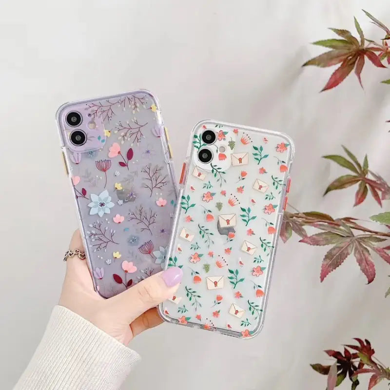 Floral Print Transparent  Phone Case - iPhone 12 Pro Max / 12 Pro / 12 / 12 Mini / 11 Pro Max / 11 Pro / 11 / XS Max / XS / XR / X / 8 Plus / 7 Plus / 8 / 7 / SE 2-24