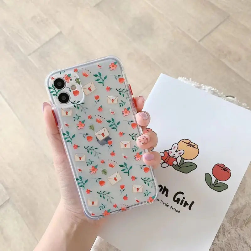 Floral Print Transparent  Phone Case - iPhone 12 Pro Max / 12 Pro / 12 / 12 Mini / 11 Pro Max / 11 Pro / 11 / XS Max / XS / XR / X / 8 Plus / 7 Plus / 8 / 7 / SE 2-4