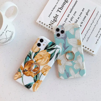 Floral Ring Stand Print Phone Case - iPhone 12 Pro Max / 12 Pro / 12 / 12 mini / 11 Pro Max / 11 Pro / 11 / SE / XS Max / XS / XR / X / SE 2 / 8 / 8 Plus / 7 / 7 Plus-22