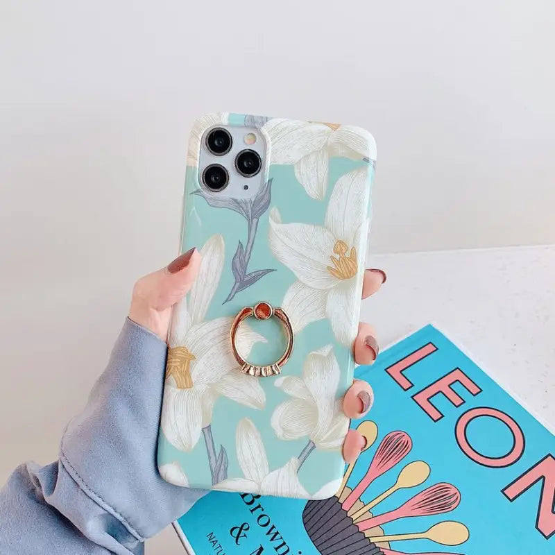 Floral Ring Stand Print Phone Case - iPhone 12 Pro Max / 12 Pro / 12 / 12 mini / 11 Pro Max / 11 Pro / 11 / SE / XS Max / XS / XR / X / SE 2 / 8 / 8 Plus / 7 / 7 Plus-9