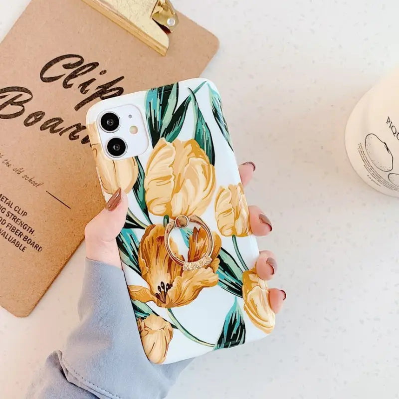 Floral Ring Stand Print Phone Case - iPhone 12 Pro Max / 12 Pro / 12 / 12 mini / 11 Pro Max / 11 Pro / 11 / SE / XS Max / XS / XR / X / SE 2 / 8 / 8 Plus / 7 / 7 Plus-10