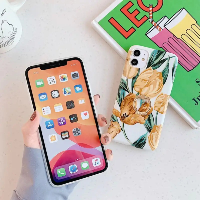 Floral Ring Stand Print Phone Case - iPhone 12 Pro Max / 12 Pro / 12 / 12 mini / 11 Pro Max / 11 Pro / 11 / SE / XS Max / XS / XR / X / SE 2 / 8 / 8 Plus / 7 / 7 Plus-8