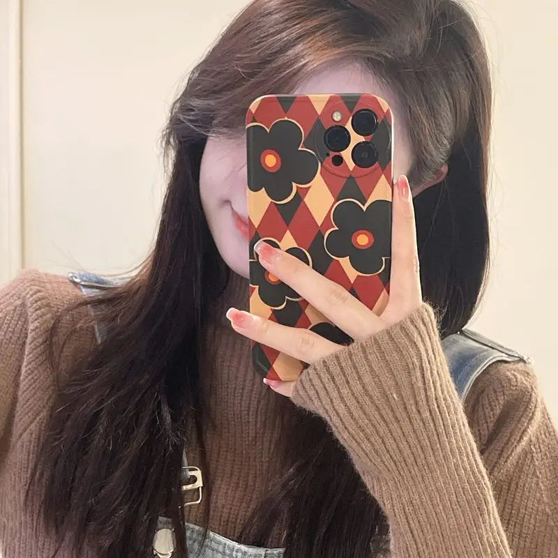 Flower Argyle Phone Case - iPhone 13 Pro Max / 13 Pro / 13 / 13 mini / 12 Pro Max / 12 Pro / 12 / 12 mini / 11 Pro Max / 11 Pro / 11 / SE / XS Max / XS / XR / X / SE 2 / 8 / 8 Plus / 7 / 7 Plus-5