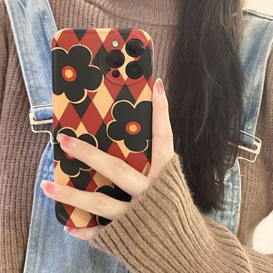 Flower Argyle Phone Case - iPhone 13 Pro Max / 13 Pro / 13 / 13 mini / 12 Pro Max / 12 Pro / 12 / 12 mini / 11 Pro Max / 11 Pro / 11 / SE / XS Max / XS / XR / X / SE 2 / 8 / 8 Plus / 7 / 7 Plus-1