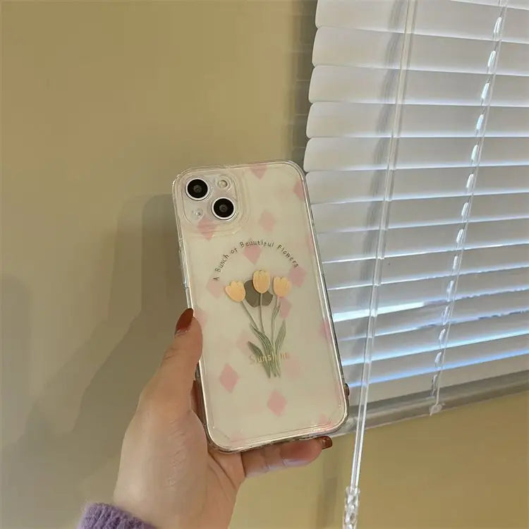 Flower Argyle Transparent Phone Case - iPhone 13 Pro Max / 13 Pro / 13 / 13 mini / 12 Pro Max / 12 Pro / 12 / 12 mini / 11 Pro Max / 11 Pro / 11 / SE / XS Max / XS / XR / X / SE 2 / 8 / 8 Plus / 7 / 7 Plus-8