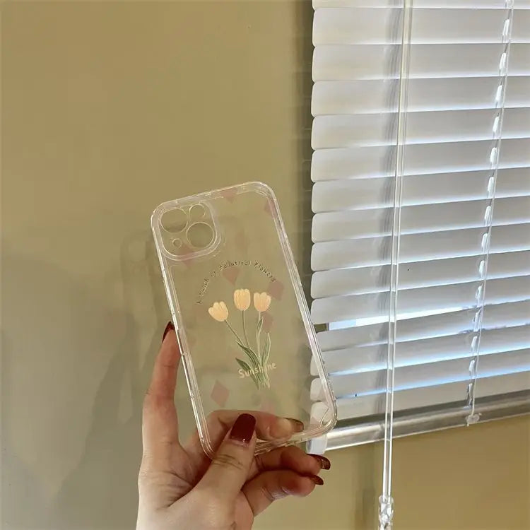 Flower Argyle Transparent Phone Case - iPhone 13 Pro Max / 13 Pro / 13 / 13 mini / 12 Pro Max / 12 Pro / 12 / 12 mini / 11 Pro Max / 11 Pro / 11 / SE / XS Max / XS / XR / X / SE 2 / 8 / 8 Plus / 7 / 7 Plus-11