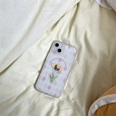Flower Argyle Transparent Phone Case - iPhone 13 Pro Max / 13 Pro / 13 / 13 mini / 12 Pro Max / 12 Pro / 12 / 12 mini / 11 Pro Max / 11 Pro / 11 / SE / XS Max / XS / XR / X / SE 2 / 8 / 8 Plus / 7 / 7 Plus-7